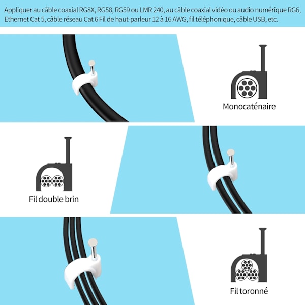 400 stk. stærke og holdbare runde kabelklemmer, 4 størrelser 4mm, 6mm, 8mm, 10mm, til kabeloprydning