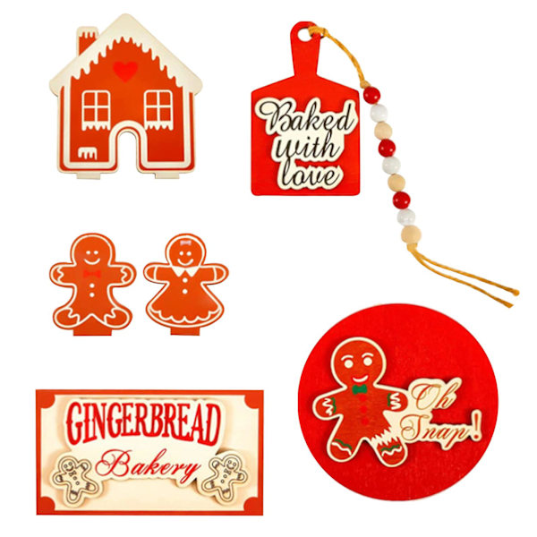 Jul Flernivåbricka Trä Pepparkakstema Semester Lantgård Dekorationer