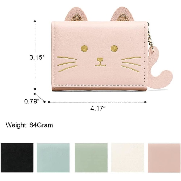 3D Cat Face Wallet Tail Tri-fold plånbok ID-kort med dragkedja (rosa)