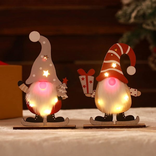 2 stk. Jule Nisse Julemand Træ Nisse Led-11.5*4*15.2cm, Jule Nisse Bord Tilbehør, Træ Dekorativt Objekt Til At Stå Batteridrevet Tomte