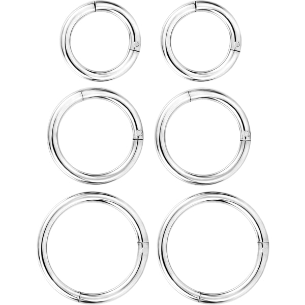 6 delar 16 gauge rostfritt stål Nosring Hoop Seamless Clicker Ring Öron Lip Piercing Smycken, 3 storlekar