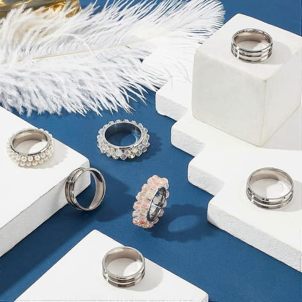 21 stk. 7 størrelser blank ring i rustfrit stål fingerring med rillet kerne indlægsring til harpiks runde tomme ringemner til smykkefremstilling