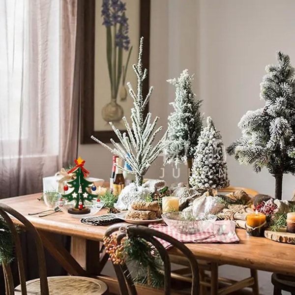 Morsom skrivebordsdekorasjon i tre til jul, juletrepyntsett med miniatyrpynt style 1