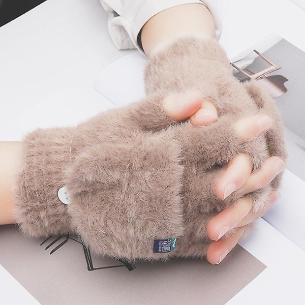 Kvinne vinter varme student finger eksponert flip hansker utendørs hansker fortykket kulde beskyttelse Brown gray