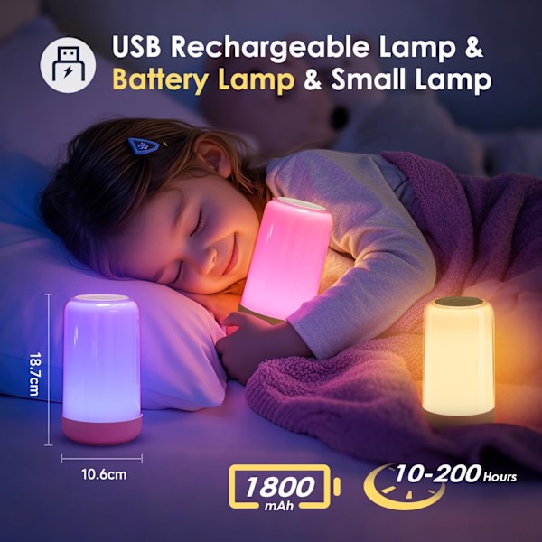 Touch-lampa för sovrum, RGB Färgskiftande Batterilampa för Sovrum, Uppladdningsbara Batteridrivna Lampor, Dimbar Nattlampa Sängbordsbelysning