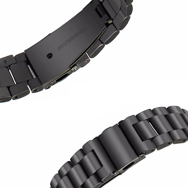 24mm Metal Rem til Ur - Sort Quick Release Remme til Ur til Mænd og Kvinder - Rustfrit Stål Rem til Smartwatch