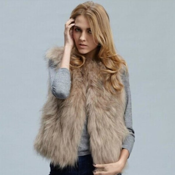 Dame Uten Ermer Falsk Pels Gilet Vest Fluffy Vest Jakke Frakk S