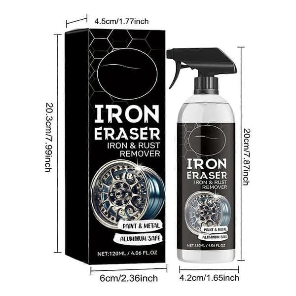 Iron Eraser Rustfjerner Spray, Jernpulverfjerner Spray til Bilfælge og Lak Hurtigtvirkende Rust- og Bremseklodsstøvfjerner