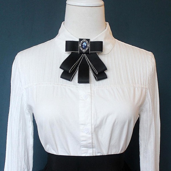 Fashion Ribbon Bow Tie Rhinestone Crystal Brosje Pin Bryllup Justerbare Bowties Black