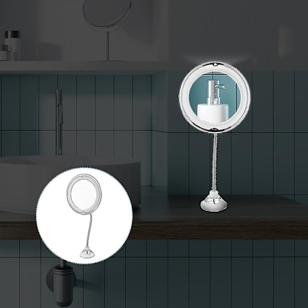 10x Förstorande Smink Spegel - Med Sugkopp Och Led-Ljus, Badrumsspegel