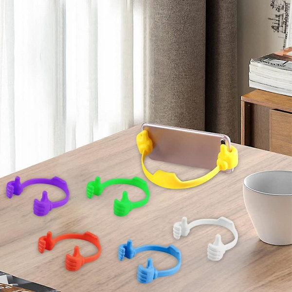 6 stk. tommelfinger op telefonholdere, tommelfinger op mobiltelefonholder, universel justerbar fleksibel silikone tabletholder til skrivebords-smartphone