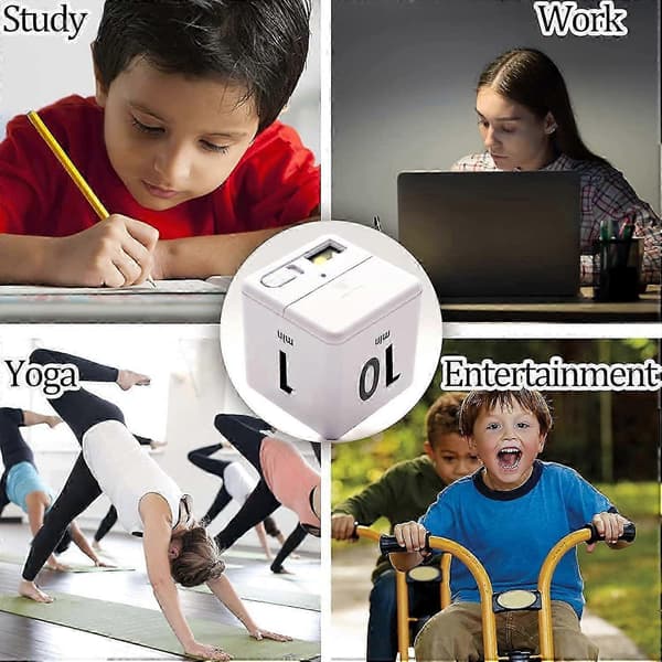 Kubtimer, Tidshanteringskub, Gravitationssensor Flip Timer 1-3-5-10 Minuter för Studier, Matlagning, Träning, Yoga (Vit)