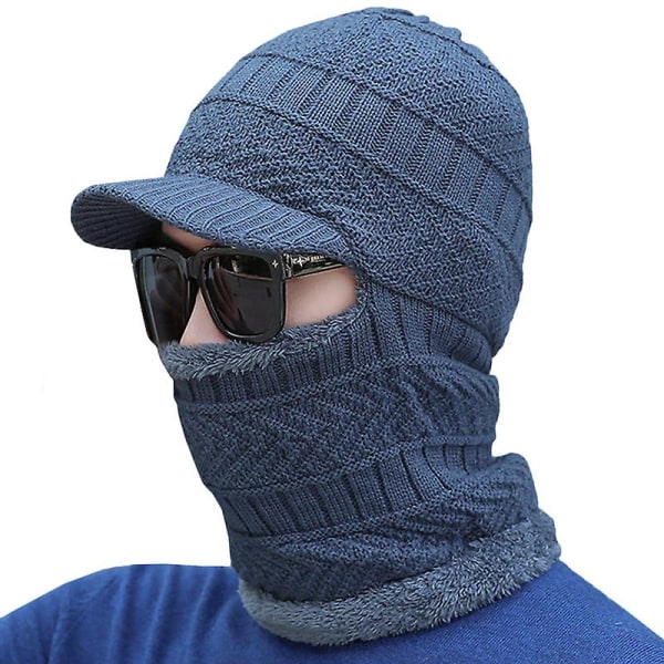 Herre Vinter Varm Balaclava Toppet Termisk Lue Strikket Fleece Lue Hals Varmer Lue Grey