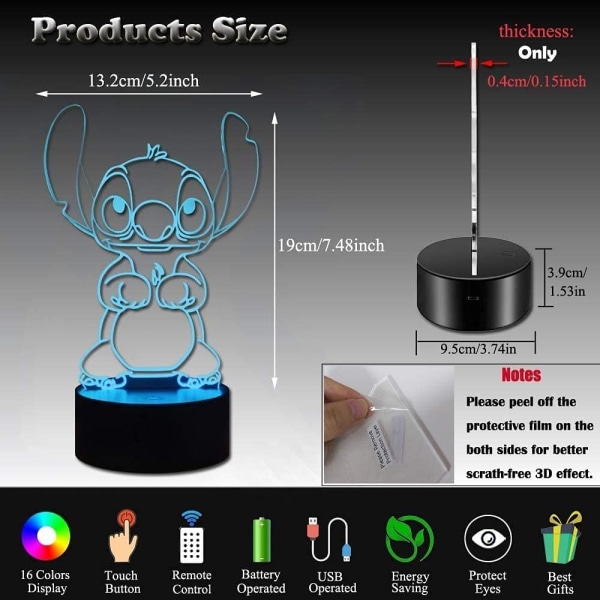 Stitch Natlampe, Lilo og Stitch Gaver 3D Stitch Lampe Legetøj