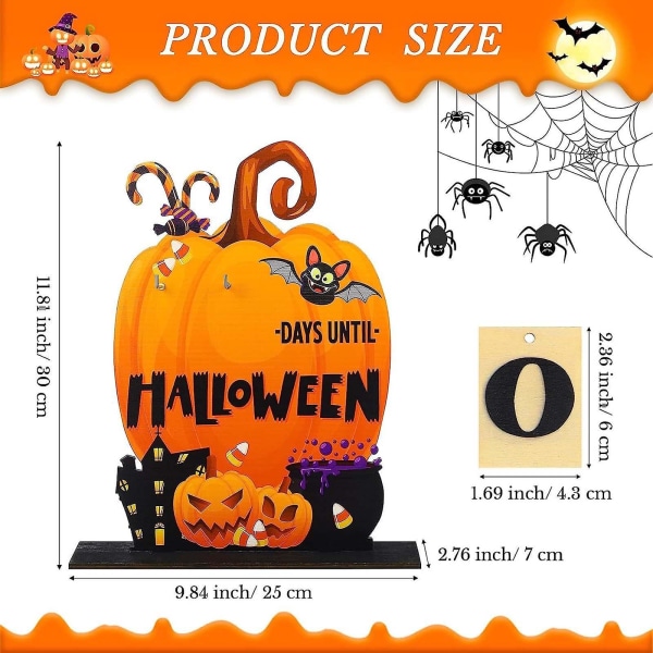 Halloween-dekorationer Halloween-adventskalender Halloween-nedtællingskalender i træ Træbord Halloween-kalender til børn Hånddekoration