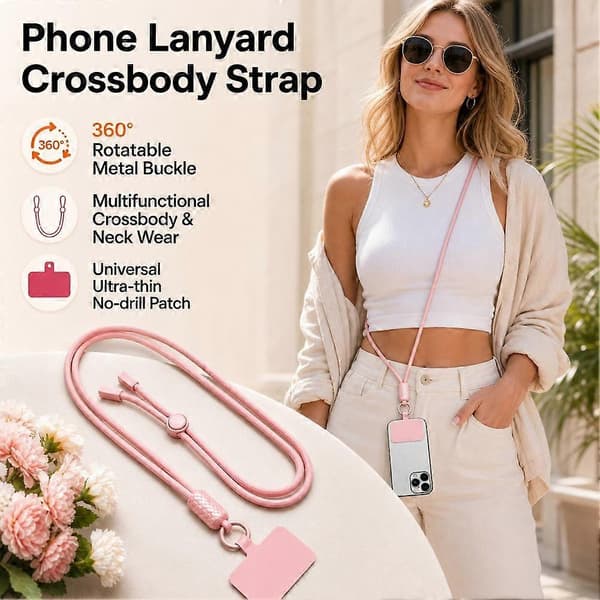 Roterende telefonstropp - Justerbar crossbody-stropp for deksler, ørepropper og reise White 1pcs