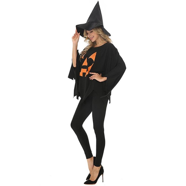 Voksen Halloween græskar kostume sæt græskar kappe poncho med hat L