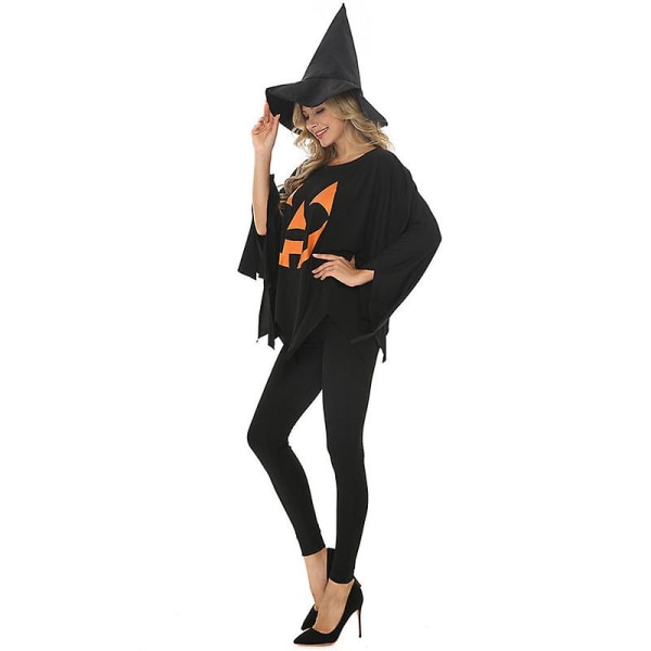 Vuxen Halloween Pumpa Kostym Set Pumpa Poncho Med Hatt L