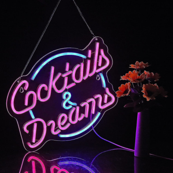 Cocktails og drømmer Neon-skilt for veggdekor Neon-skilt med dimbar bryter LED Neon-skilt Soverom Ølbar Neon-lysskilt Hotellfestklubb Kontor