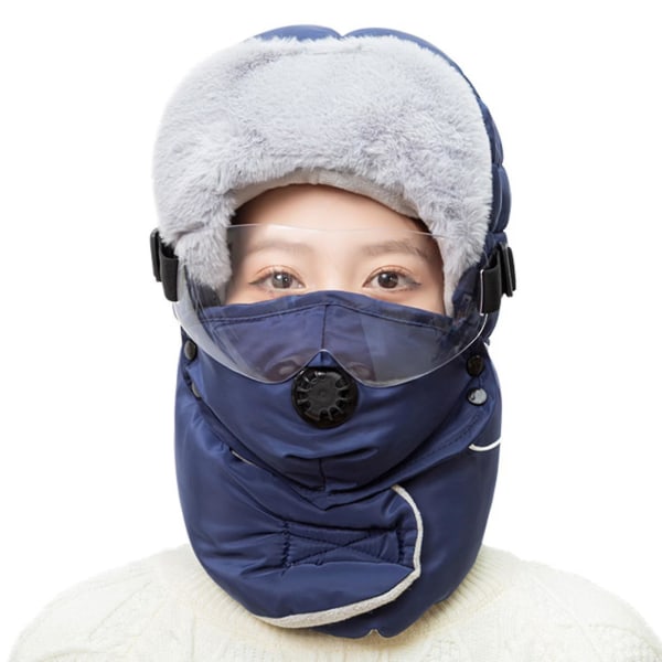 Thermal Winter Trapper Hat Pyöräily Turkis Cap Tuulenpitävä Outdoor Hattu lasilla Cover Blue