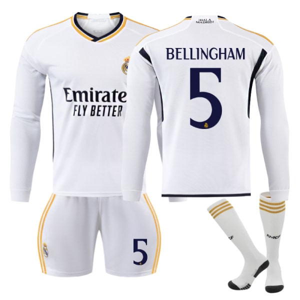 Talvi 2023–2024 Real Madridin kotijalkapallopaita aikuisille ja lapsille nro 5 Bellingham 22
