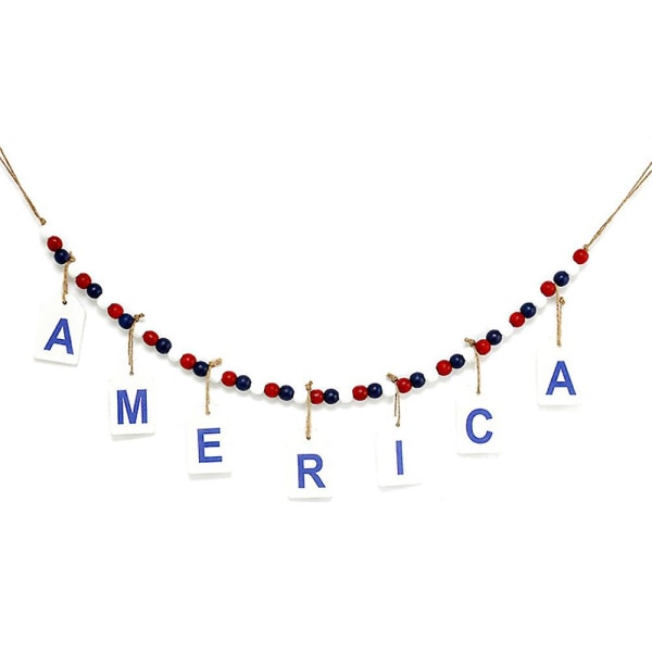 Amerikanska självständighetsdagen pärlade 4 juli dekorationer hänge röd vit blå patriotisk träpärla girlang för minnesmärke självständighetsdag festdekor