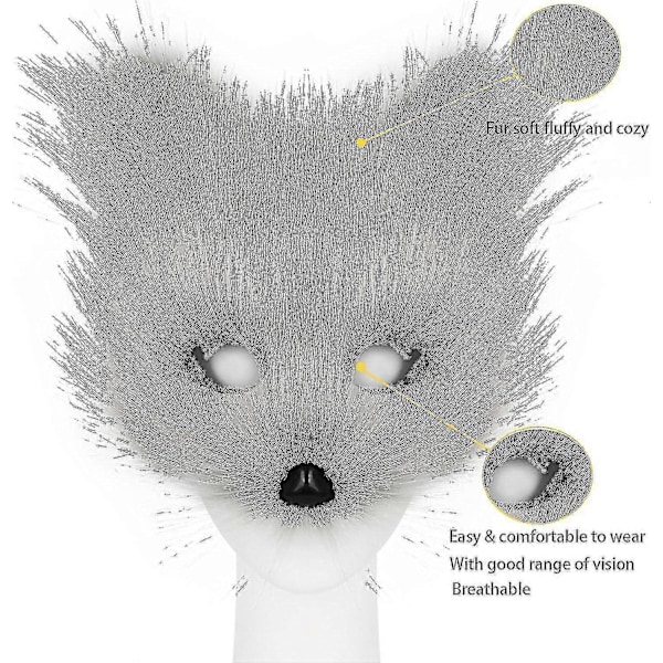 Kunstig Pelsræv Hale Kat Varulv Cosplay Kostume Sæt Plys Maske Fluffy Poter Handsker Halloween Jul Sort Black One Size