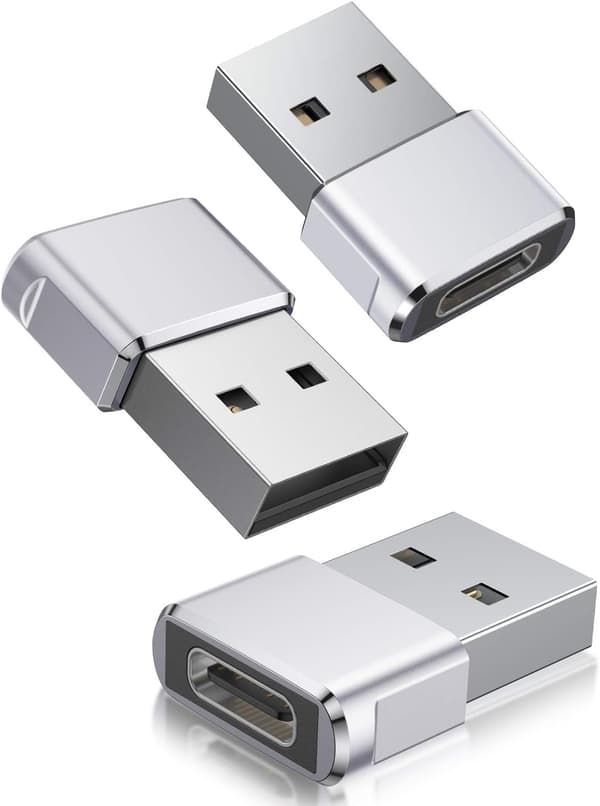 USB C-naaras–USB-uros-sovitin 3 kpl, C-tyypin–USB A -laturi C