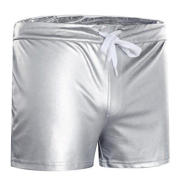 Sliktaa miesten kiiltävät nahkashortsit Silver 2XL