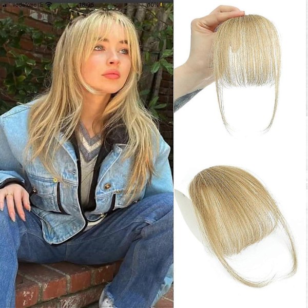 Luggs Hårklipp, 100% Ekte Menneskehår, Tynne Luggs, Clip-on Luftluggs for Kvinner, Buede Luggs - FARGE: Askeblond