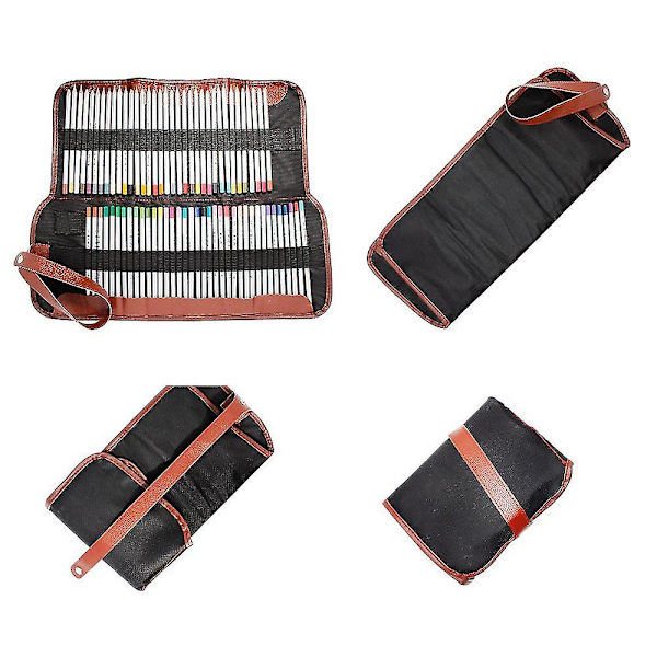 Blyantholder, 72 assorterede farveblyanter Organizer, Roll Up Vaskbar Canvas Blyanttaske Til Skole