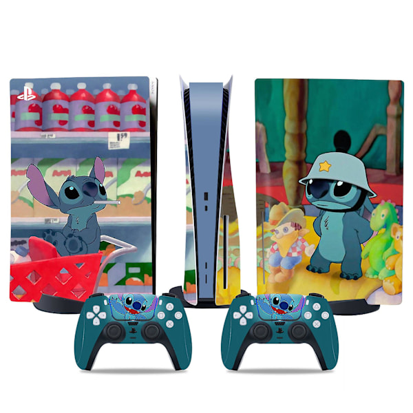 PS5 optisk drev version klistermærke, cool PS5 hud, controller håndtag, til PS5 konsol og controller, Sød klistermærke, Sød hud, Tegneserie anime, Lilo Stitch