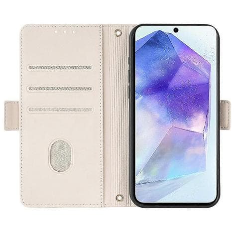 Læder Wallet Case med RFID-blokering og stativ til Samsung Galaxy A56 5G med håndrem - Grøn Multicolor White