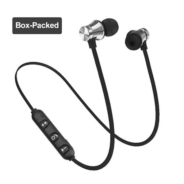 Trådlösa magnetiska Bluetooth hörlurar Handsfree-headset med mikrofonbrusreducerande hörlurar för Huawei Xiaomi Samsung with box silver329