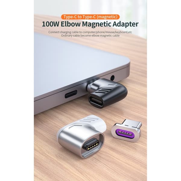 ESSAGER 100W 5A USB-C/USB-C Magnetisk Adapter Sort size 9