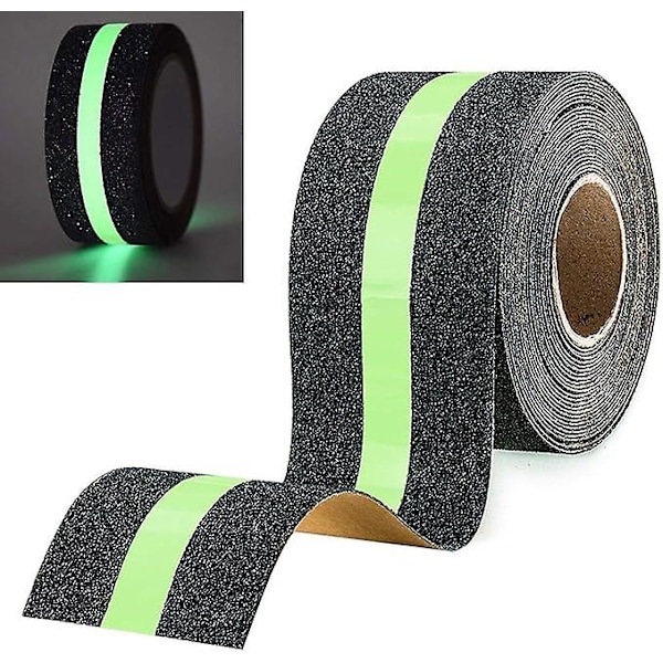 Antislipp-teip med lysende film som gløder i mørket, sikkerhetsteip for trapper, stiger, glatte gulv innendørs og utendørs, 10 m x 5 cm