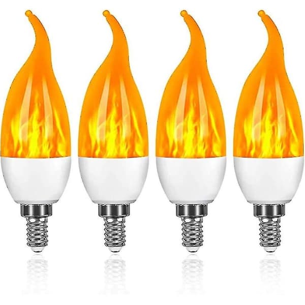 4-pak Lyspærer med Flammeeffekt, Dæmpbare, Lysestage