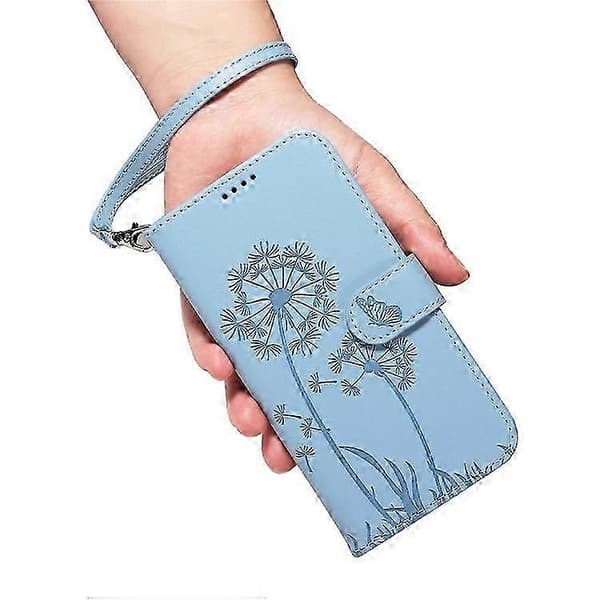 Kompatibel med iPhone 16 Läderfodral Plånboksfodral Maskrosavtryck Azure