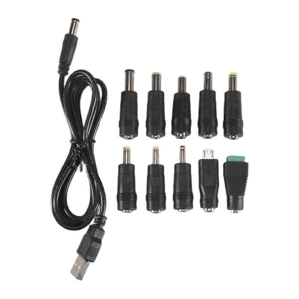 USB til DC Strømkabel Universal USB til DC Jack Opladerkabel Strømledning med Udskifteligt Stik C Black 10 Adapter