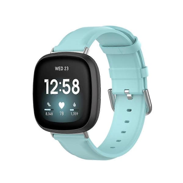Ægte læderrem til Fitbit Versa 4 / Sense 2 Light Blue