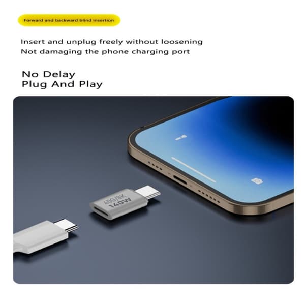 140W USB 3.1 USB-C Han til USB-C Hun Adapter 8K 40Gbps Hvid size 7
