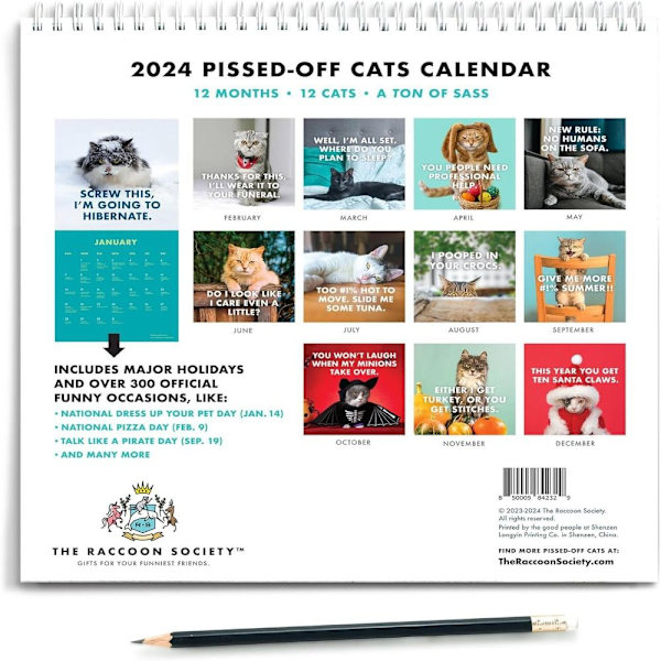 2024 Pissed-Off Cats Kalenteri Seinäkalenteri Riippuva kalenteri
