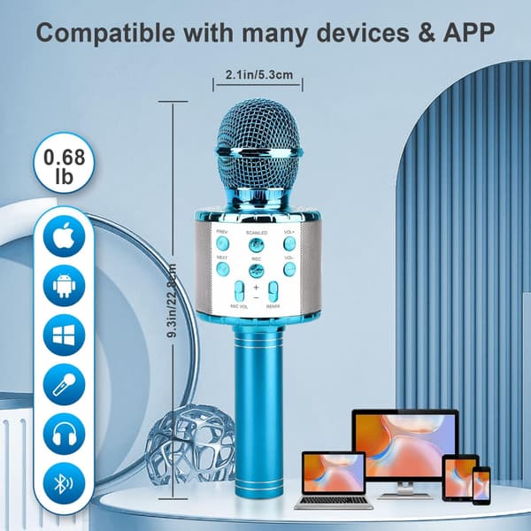 (Blå) Trådløs Karaokemikrofon, Bluetooth Karaokemikrofon