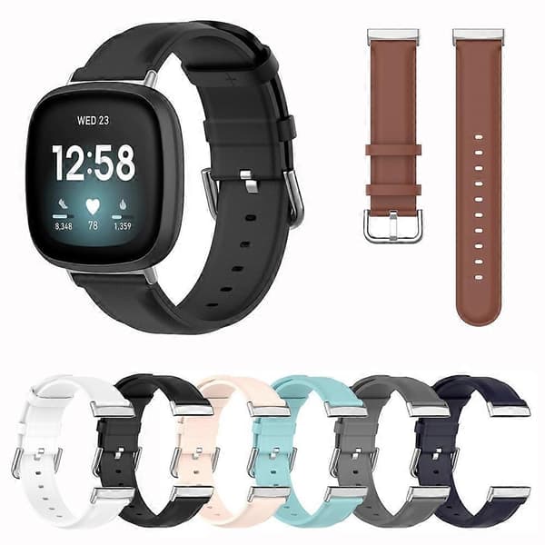 Ægte læderrem til Fitbit Versa 4 / Sense 2 Black