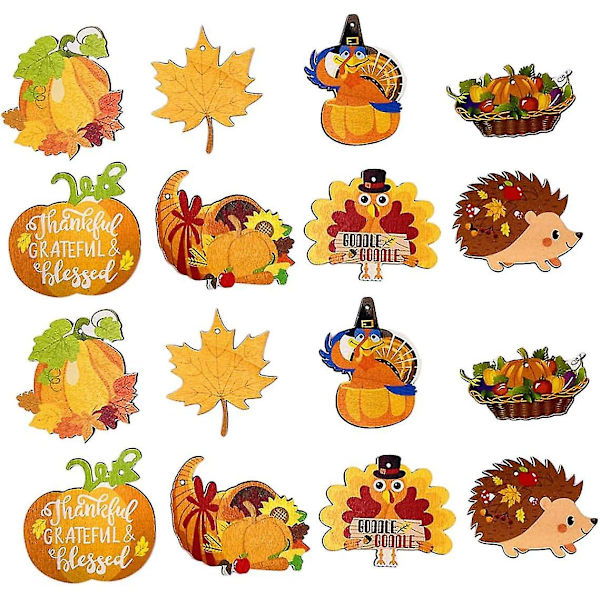 16 st Thanksgiving-dekorationer - Liten träskylt med ihålig design - Hösthemdekor - Husnummerplatta - Blandade färger
