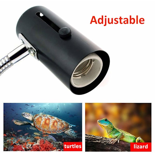 E27 med klemme og 1,8 m kabel til krybdyrlampe, maks. 150W Fleksibel sort E27 skildpadde terrarium fatning klemme varmelampe (uden pære)