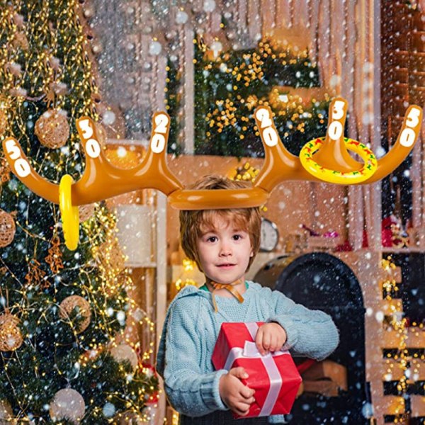 1 sæt julespil oppustelig sjov rensdyrhorn hat ring T B1 one size