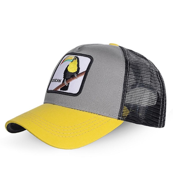 Unisex djurbroderi Cap Mesh Trucker Hat Snapback Hip Hop Kepsar Yellow Parrot