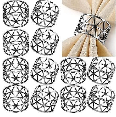 Servietringe, 12 stk. Udhulede servietringeholdere Servietring silver