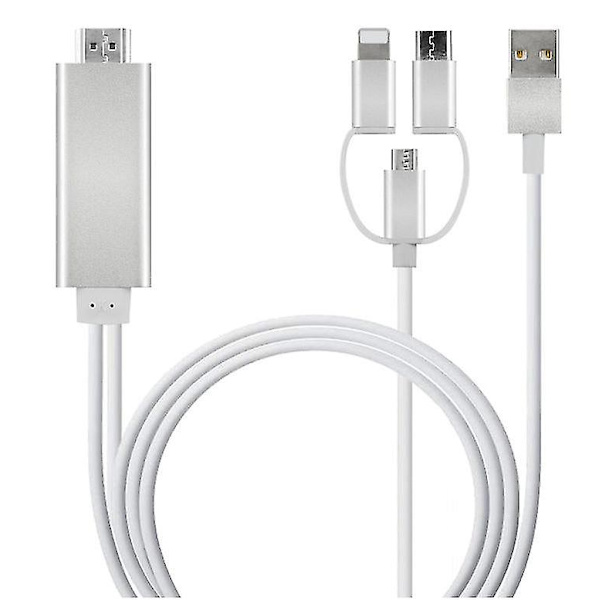 Musta 3-in-1 USB-C/Micro USB /Lightning HDMI-sovitinkaapeli AZ5484